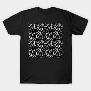 Monochrome Elegance: White Abstract Lines on Black T-Shirt